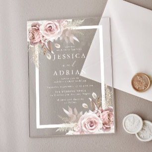 Invitations En Acrylique Mariage cadre floral rose et blush Exquis