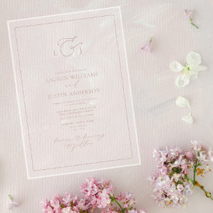 Invitations En Acrylique Mariage calligraphié élégant à monogramme rose pou