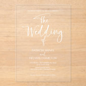 Invitations En Acrylique Mariage Calligraphie Élégante (Recto)