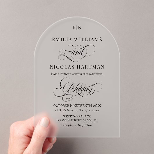 Invitations En Acrylique Mariage Calligraphie Simple Classique Noir (In situ (ordinateur de poche))