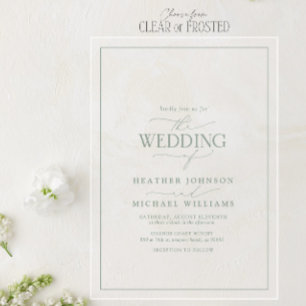 Invitations En Acrylique Mariage Calligraphié Vert Sauge Moderne
