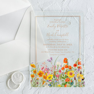 Invitations En Acrylique Mariage campagnard aux fleurs sauvages colorées
