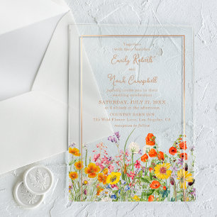 Invitations En Acrylique Mariage campagnard aux fleurs sauvages colorées