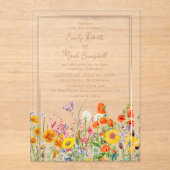 Invitations En Acrylique Mariage campagnard aux fleurs sauvages colorées (Recto)