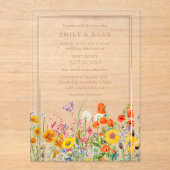 Invitations En Acrylique Mariage campagnard aux fleurs sauvages colorées (Recto)