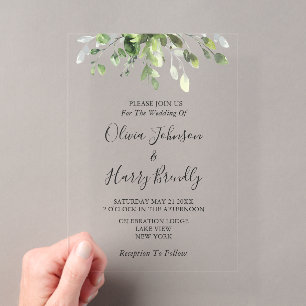 Invitations En Acrylique Mariage Campagnard avec Verdure d'Eucalyptus