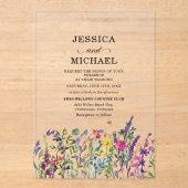 Invitations En Acrylique Mariage campagnard Fleur sauvage aquarelle (Recto)