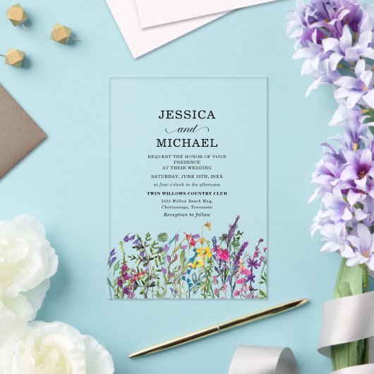 Invitations En Acrylique Mariage campagnard Fleur sauvage aquarelle (Insitu (Mariage))