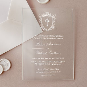 Invitations En Acrylique Mariage catholique blanc victorien