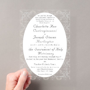 Invitations En Acrylique Mariage Catholique en Dentelle Blanche Vintage