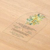 Invitations En Acrylique Mariage Catholique Feuillage Doré (Poser)