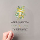 Invitations En Acrylique Mariage Catholique Feuillage Doré (In situ (ordinateur de poche))
