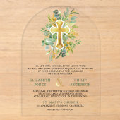 Invitations En Acrylique Mariage Catholique Feuillage Doré (Recto)