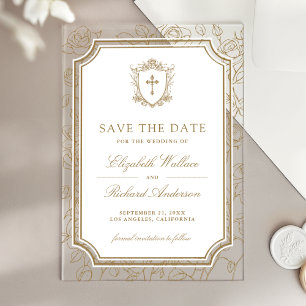 Invitations En Acrylique Mariage Catholique Or Victorien Faire Part de Date
