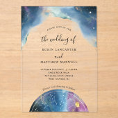Invitations En Acrylique Mariage céleste bleu chic et violet (Recto)