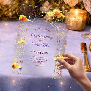 Invitations En Acrylique Mariage céleste mystique rêveur en Or Jaune