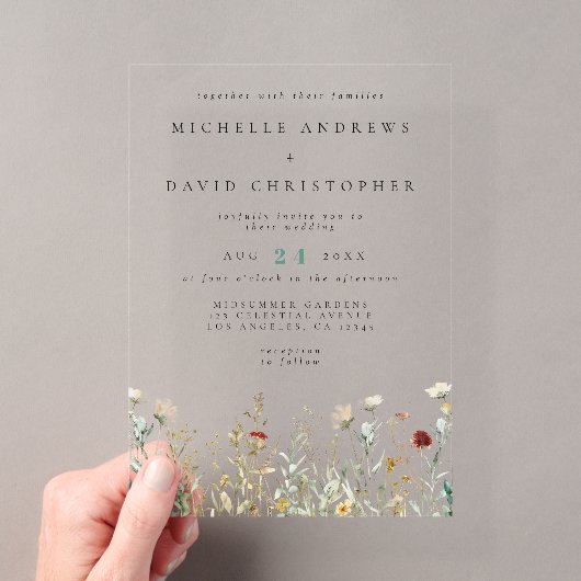Invitations En Acrylique Mariage Champêtre Bohème avec Fleurs Sauvages (In situ (ordinateur de poche))