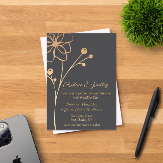 Invitations En Acrylique Mariage charbon et or (Insitu (Carte d'invitation))