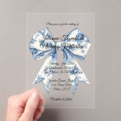 Invitations En Acrylique Mariage Chic Blanc Bleu Clair Ruban (In situ (ordinateur de poche))