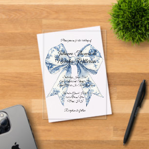 Invitations En Acrylique Mariage Chic Blanc Bleu Clair Ruban