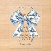 Invitations En Acrylique Mariage Chic Blanc Bleu Clair Ruban (Recto)