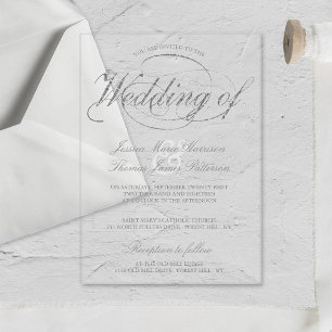 Invitations En Acrylique Mariage Chic Faux Feuille d'Argent Script