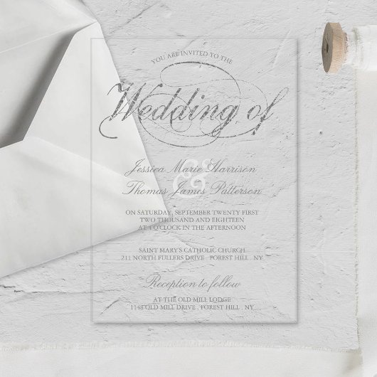 Invitations En Acrylique Mariage Chic Faux Feuille d'Argent Script