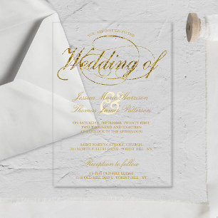 Invitations En Acrylique Mariage Chic Faux Papier D'or Écriture