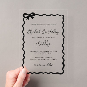 Invitations En Acrylique Mariage Chic Moderne Nœud Noir Dessiné à la Main