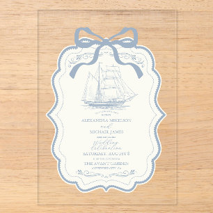 Invitations En Acrylique Mariage Chic Nautique Ruban