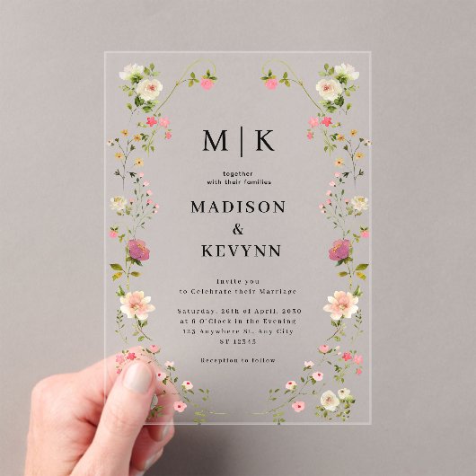 Invitations En Acrylique Mariage Chic Wildflower (In situ (ordinateur de poche))