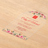 Invitations En Acrylique Mariage chinois à fleurs de pivoine rouge double b (Poser)