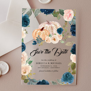 Invitations En Acrylique Mariage Citrouille Fleurie Pêche de la Marine Enre