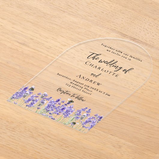 Invitations En Acrylique Mariage clair de fleurs violet de lavande (Poser)