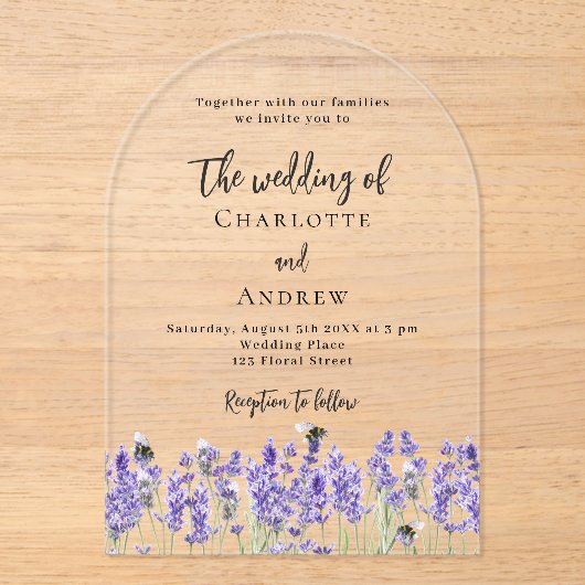 Invitations En Acrylique Mariage clair de fleurs violet de lavande (Recto)