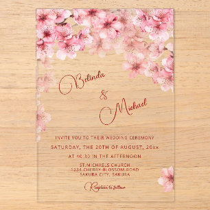 Invitations En Acrylique Mariage Clair sous les Cerisiers en Fleurs
