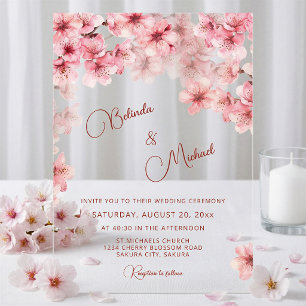 Invitations En Acrylique Mariage Clair sous les Cerisiers en Fleurs