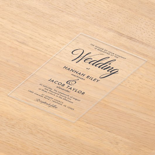 Invitations En Acrylique Mariage classique bleu élégant (Poser)