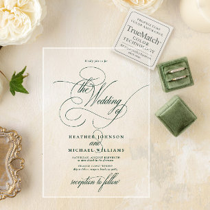 Invitations En Acrylique Mariage Classique Calligraphie Moderne Vert Emerau