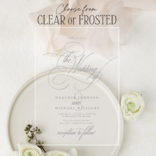 Invitations En Acrylique Mariage Classique de Calligraphie Moderne Gris Cla