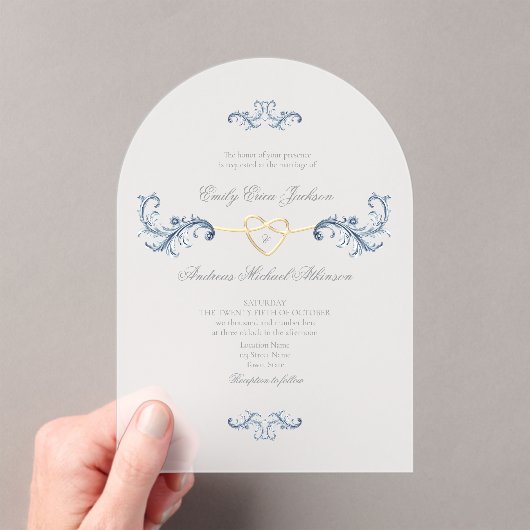Invitations En Acrylique Mariage classique Dusty Blue Rococo (In situ (ordinateur de poche))