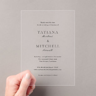 Invitations En Acrylique Mariage classique élégant Enregistrer la date