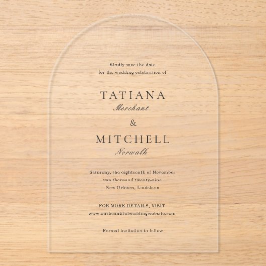 Invitations En Acrylique Mariage classique élégant Enregistrer la date (Recto)