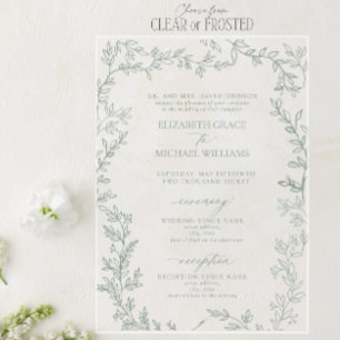 Invitations En Acrylique Mariage Classique Élégant Formel Feuille Vert Sage