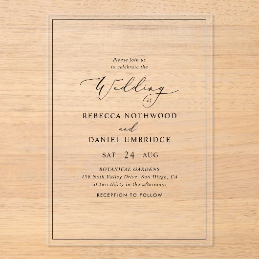 Invitations En Acrylique Mariage classique et simple (Recto)