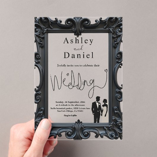 Invitations En Acrylique Mariage Classique Formel Noir Et Blanc Délicat (In situ (ordinateur de poche))