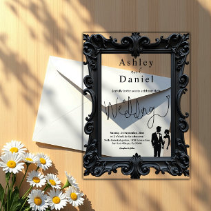 Invitations En Acrylique Mariage Classique Formel Noir Et Blanc Délicat