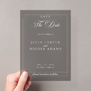 Invitations En Acrylique Mariage classique gris calligraphie Enregistrez la