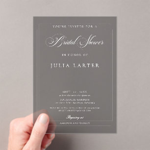 Invitations En Acrylique Mariage classique gris ivoire noir calligraphie Ba
