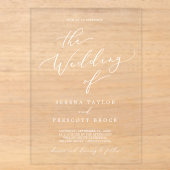 Invitations En Acrylique Mariage Classique Moderne Blanc Calligraphie Éléga (Recto)